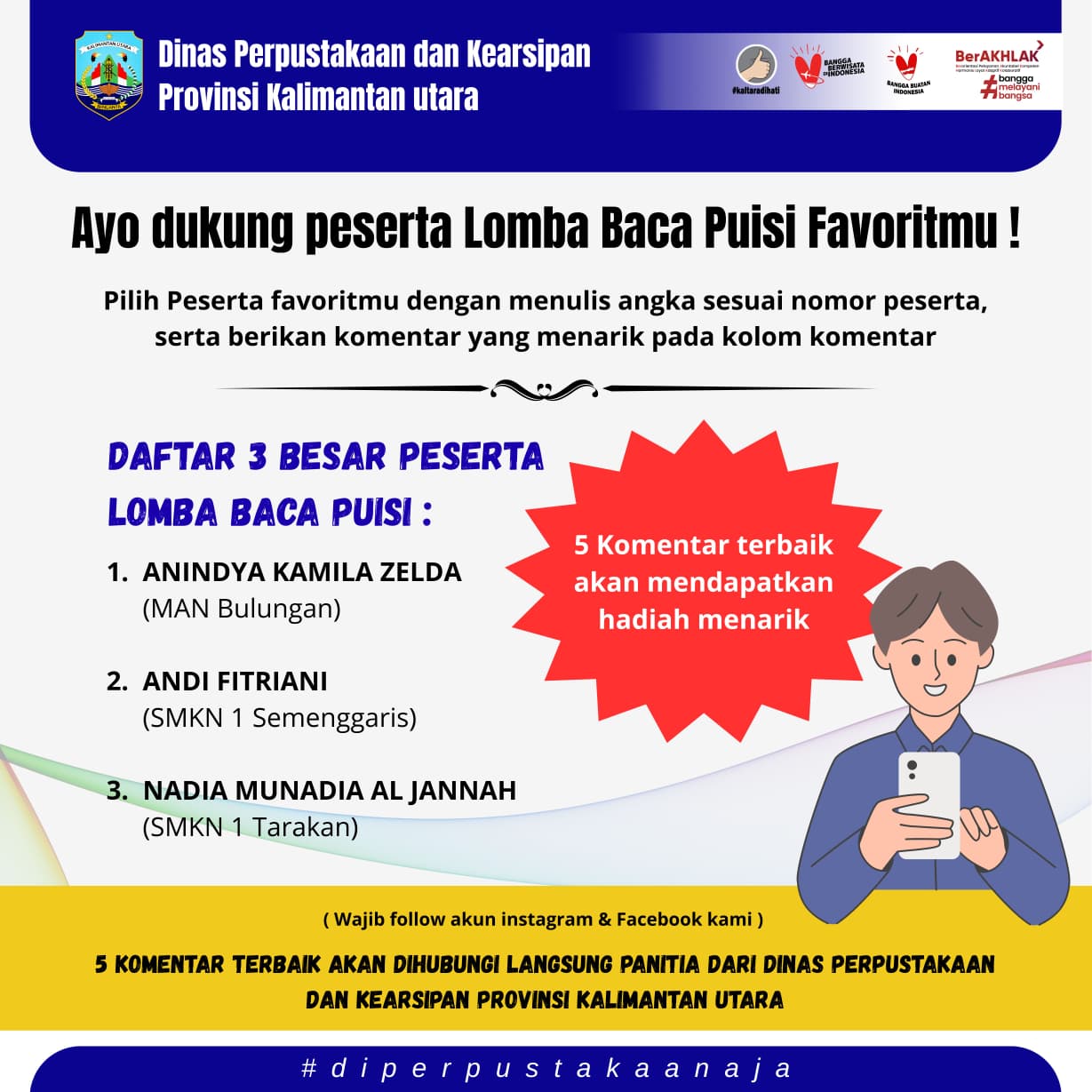 Folling 3 besar pemenang lomba baca puisi